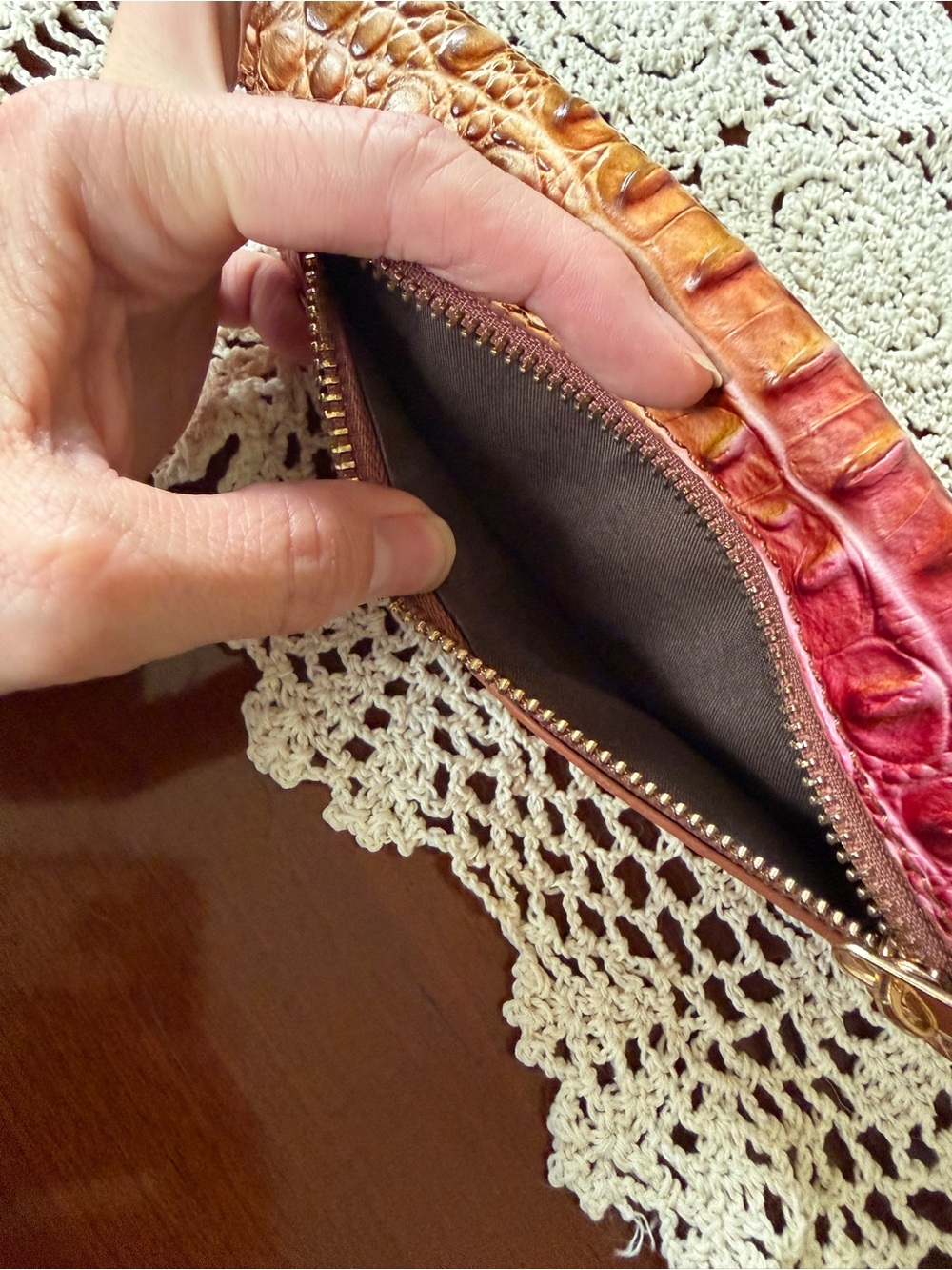 Croc-Embossed Ombre Wallet Clutch - Pink to Gold - Picture 4 of 4
